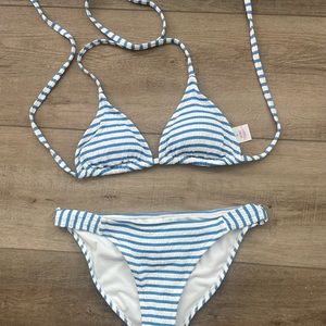 Blue and white striped bikini